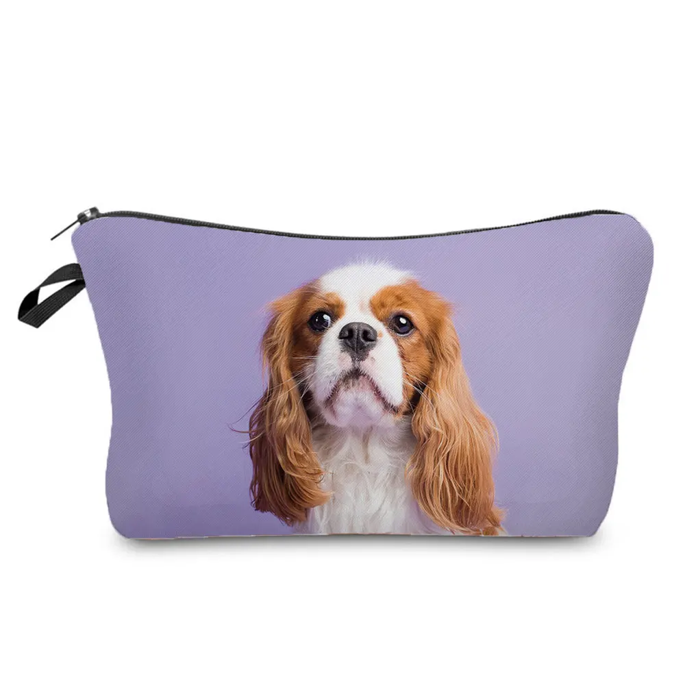 Cute King Charles Spaniel Cosmetic Bag Heat Transfer Print Makeup Bags Big Storage Bag For Travel Women\'s Bag Child Pencil Case