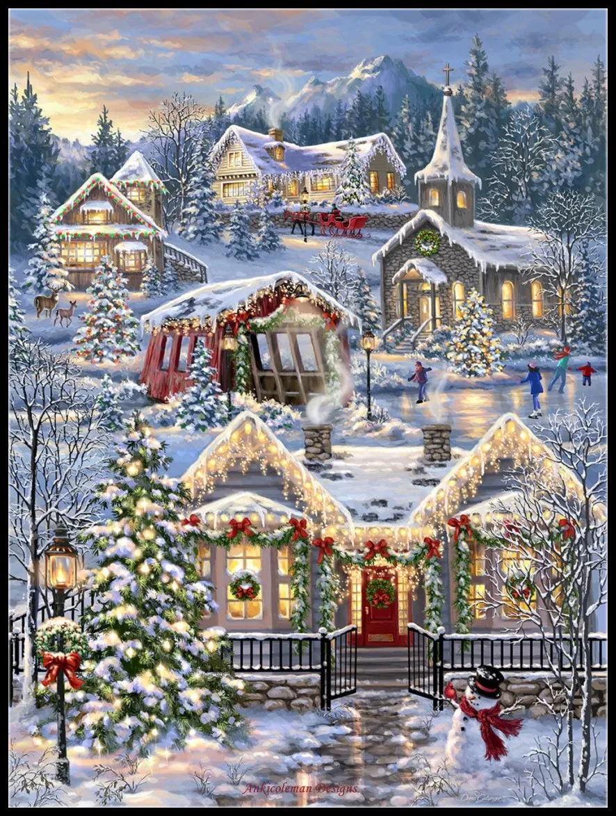 

Full Embroidery Counted Cross Stitch Kits Needlework - Crafts 14ct Aida DIY Arts Handmade Oil painting - Christmas Village 6