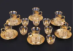 WONDERFUL AMAZİNG Handmade Authentic Gold Silver Anatolian Arabic Turkish Tea Cups And Saucers Set For Six Person.