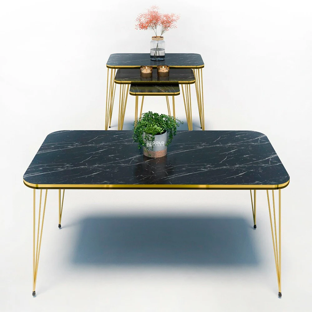 Zigon Coffee Table And Coffee Table in the Middle Rectangle Set Double Gold Wire Foot Mounted Tea Coffee Service Useful