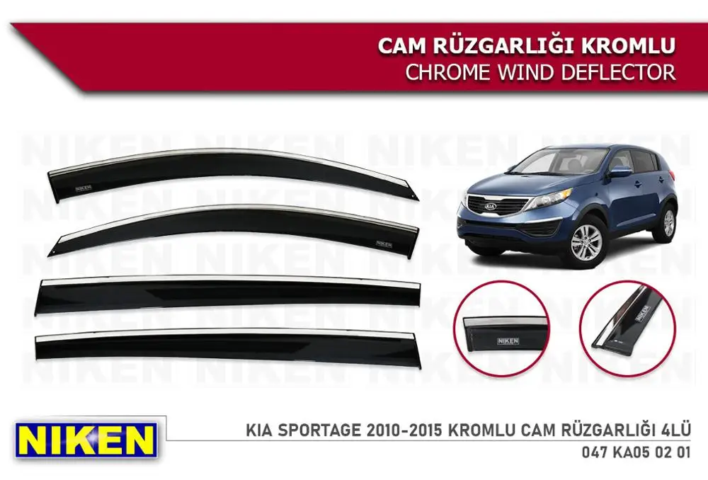 

For Kia Sportage Wind Deflector With Chrome Rain Window Shield 2010 2011 2012 2013 2014 2015 and 4 Pieces Auto Accessories