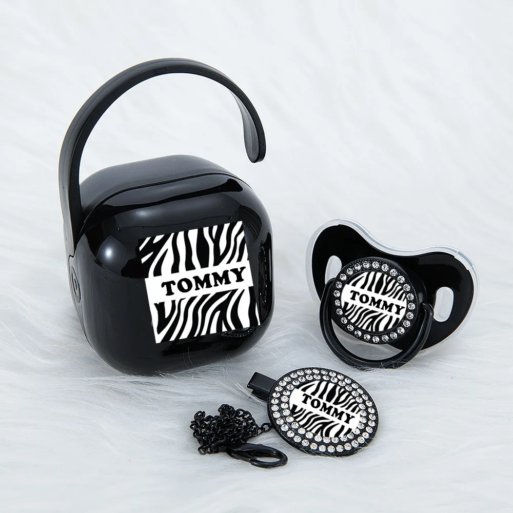 MIYOCAR personalized unique black zebra bling pacifier and clip pacifier box set BPA free dummy Luxury