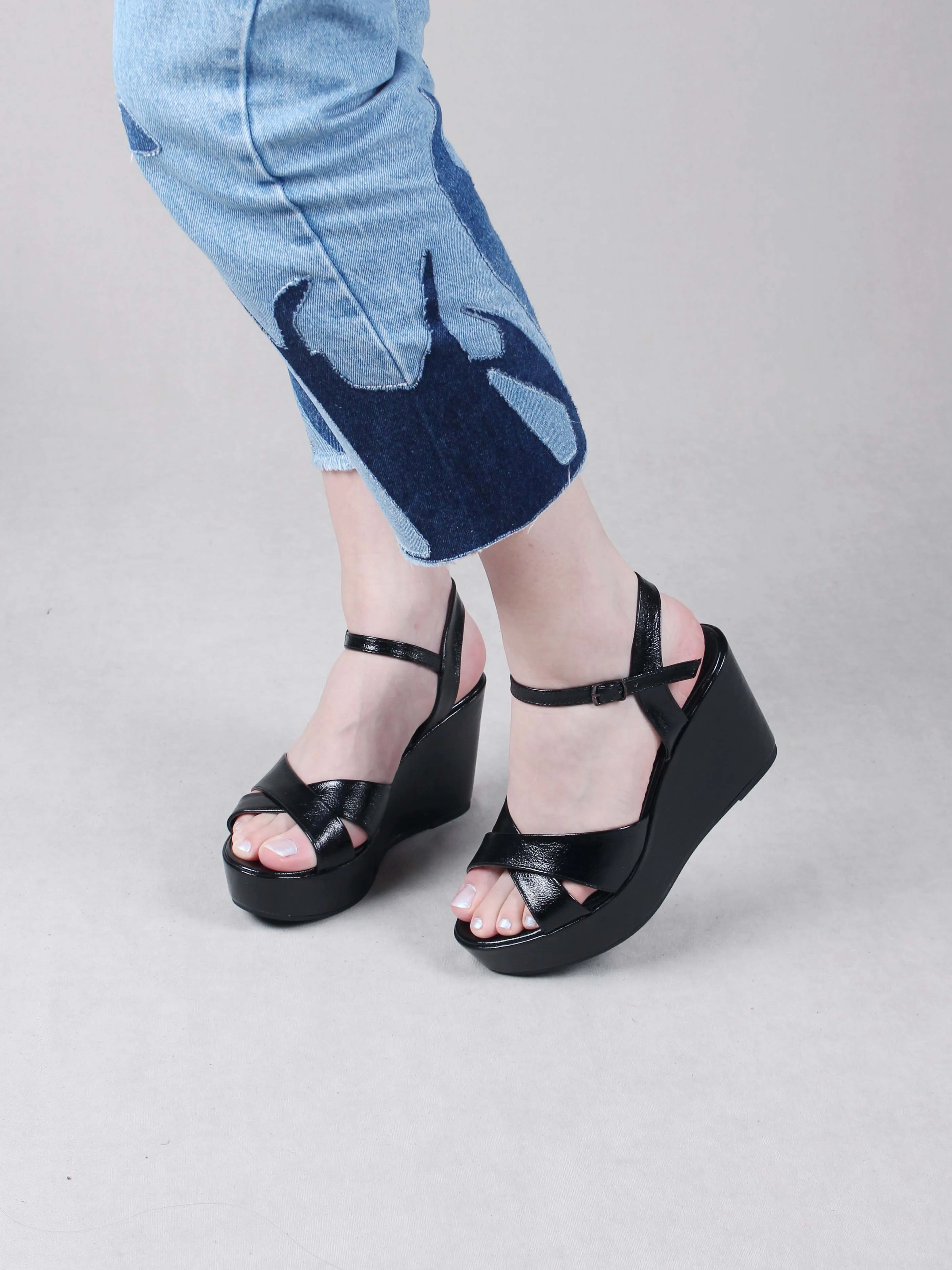 Women's Sandals Black Casual Wedge Heeled Shoes 2023 Summer Season