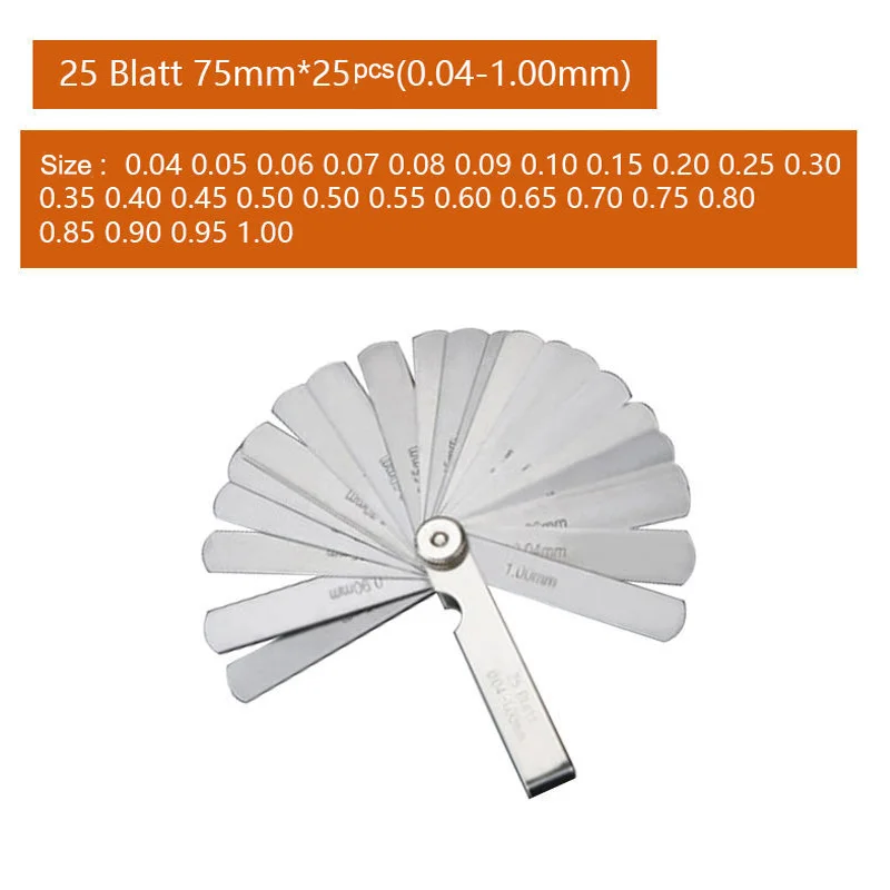 YQVEOT Fühlerlehren-Set 32-teilig – Edelstahl, 0,001–0,04 Zoll & 0,03–1,00 Mm, Konische Klingen, Doppelte Skala – Für Ventilspiel & Spaltmessungen
