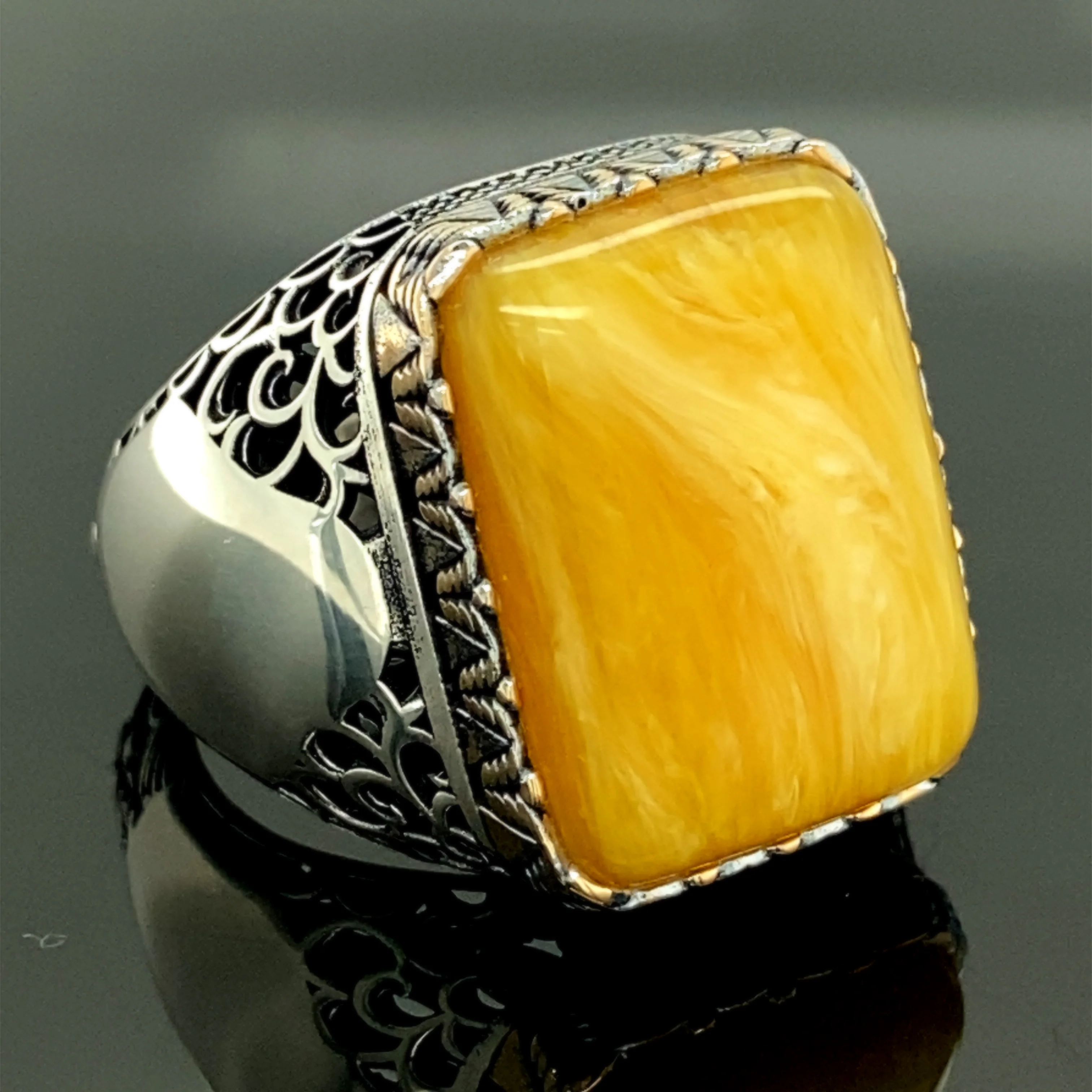 

Men Silver Ring, Amber Stone Ring , Ottoman Ring, Amber Gemstone, Ottoman Jewelry , 925 Sterling Silver Ring , Gifts for Husband