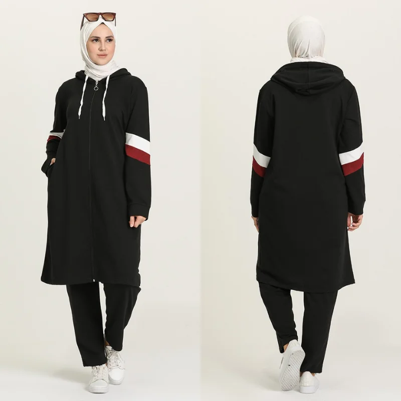 2021 season hooded tracksuit 2 piece muslim women hijab plus size tracksuit fashion zipper Dubai Islamic sports arabia turkey