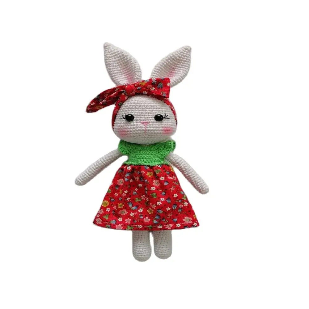 

Amigurimi Handmade Rabbit Bear Healthy Toy Girl Dolls Design 2022 Sleeping Playmate in Fashion Red Dress