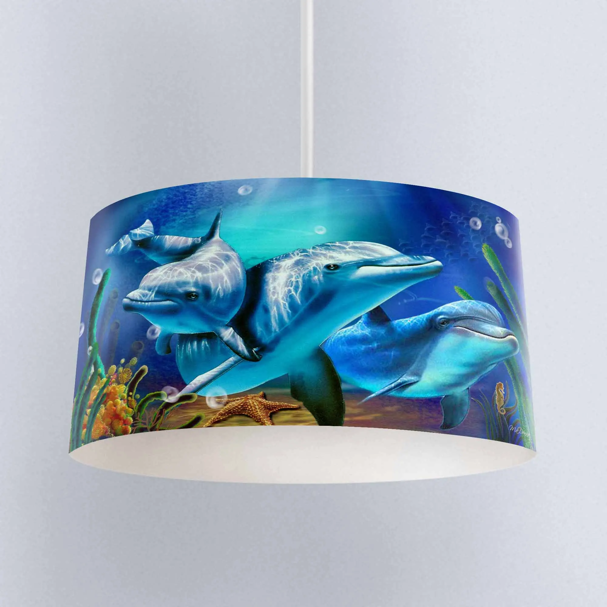 

Else Blue Under Sea Fishes Dolphins Digital Printed Fabric Chandelier Lamp Drum Lampshade Floor Ceiling Pendant Light Shade