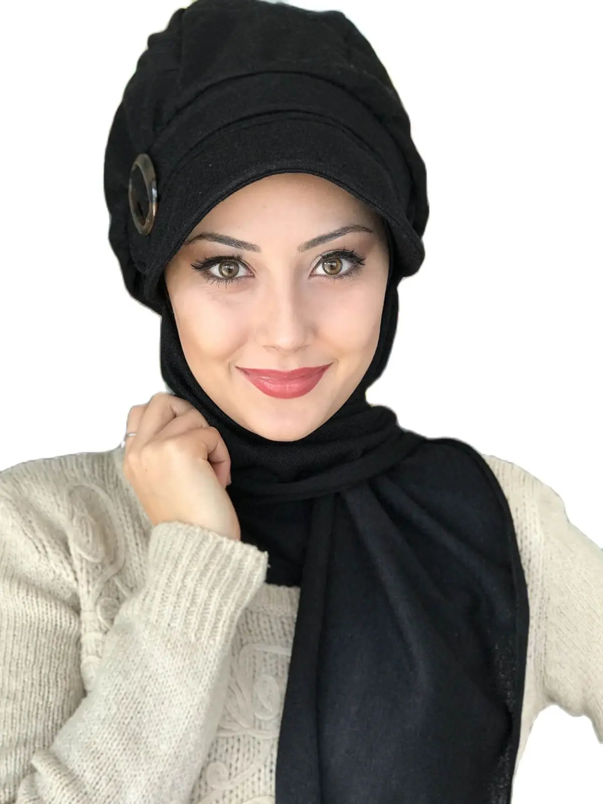 New Fashion Hijab Woman 2022 Muslim Women's Products  Islamic Foulard Tulle Bonnet Black Buckled Scarf Striped Hat Shawl