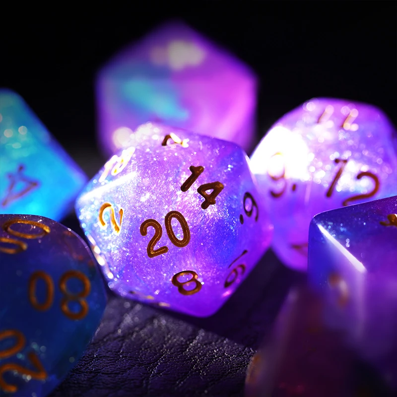 7Pcs/Set Pink and Blue Starry Sky Dice D&D COC Polyhedral Dice for Table Game DND RPG