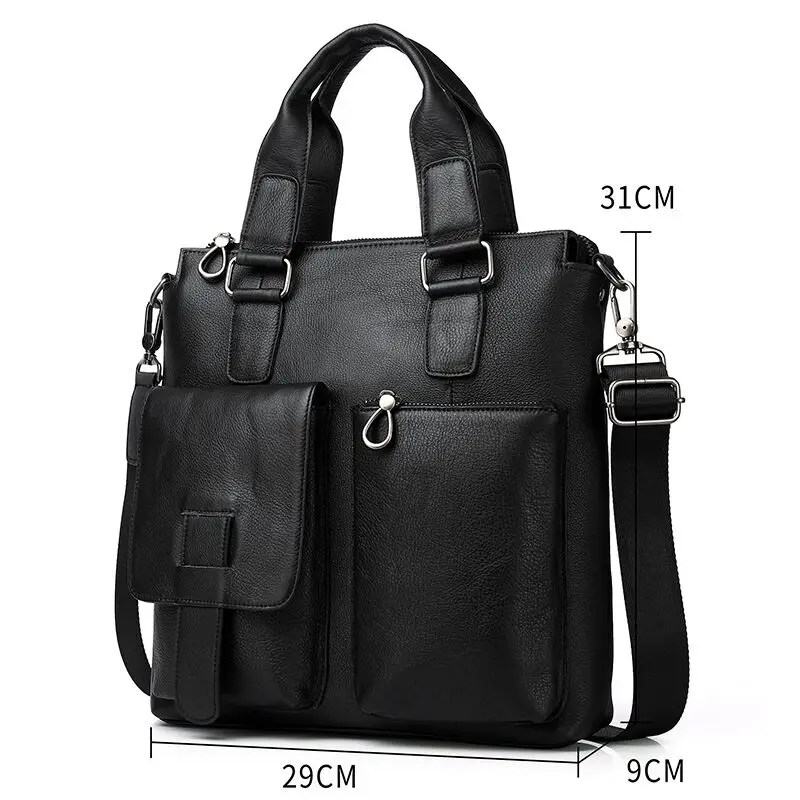 Men Vertical Handbag Male Genuine Leather Briefcase Tote Men\'s Cowhide Leather Shoulder Bag Large Travel Messenger Crossbody Bag