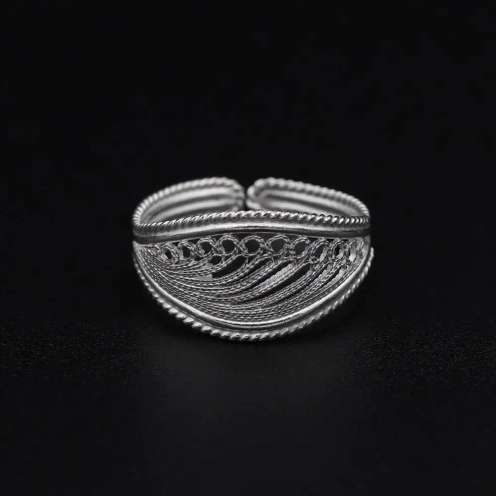 

925 Sterling Silver Filigree Ring Inlaid Mardin Assyrian Turkish Special Hoop Adjustable Finger Width Collet Women Jewelry