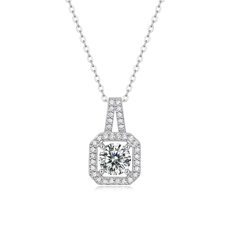 

Trendy 925 Sterling Silver 1ct D Color VVS1 Certified Moissanite Pendant Necklace for Women Plated White Gold Diamond Test Gift