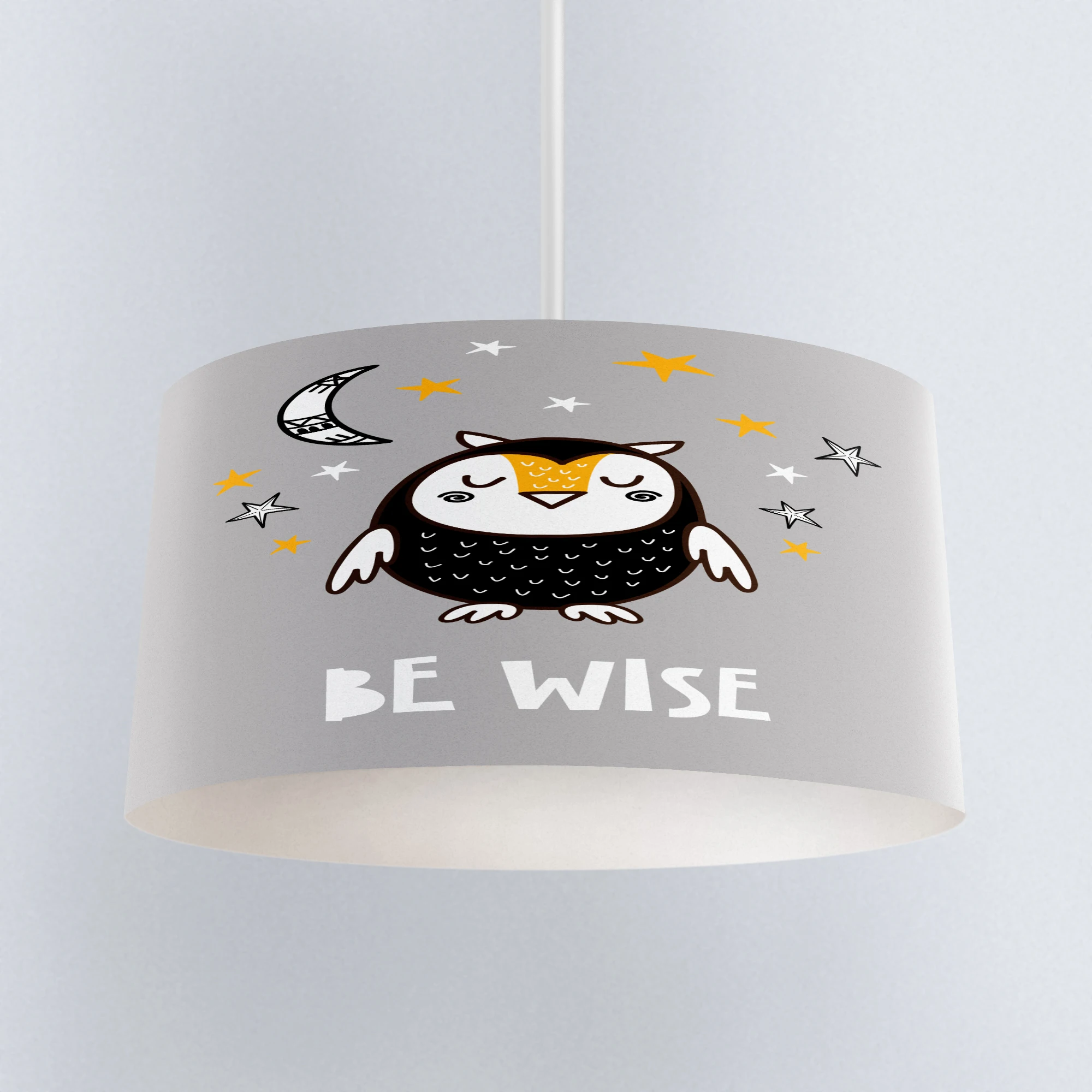 

Else Grey Black Nights Stars Cute Owl Nordic Print Fabric Kids Chandelier Lamp Drum Lampshade Floor Ceiling Pendant Light Shade