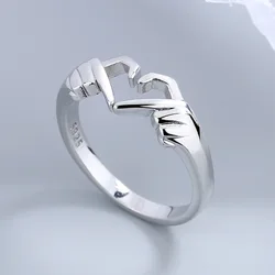 New Romantic Love Hand with Heart Shaped Ring Creative Couple Silver Color Adjustable Open Rings Personality Party Jewelry Gift