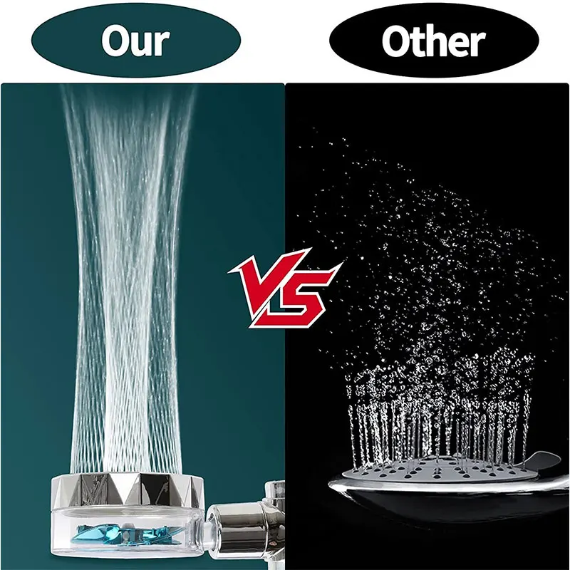 Bathroom Shower Head 360 Degree Rotatable Turbo Fan With Stop Button Water Saving High Pressure Handheld Filter Shower Head Set