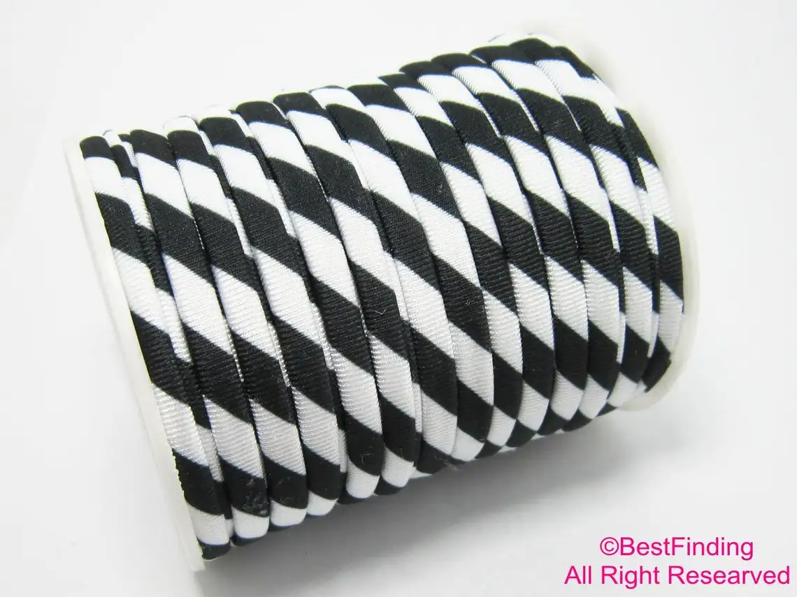 Lycra cord Check flag 5mm Elastic lycra cord Black white stitched Lycra strips Teutonic Knights