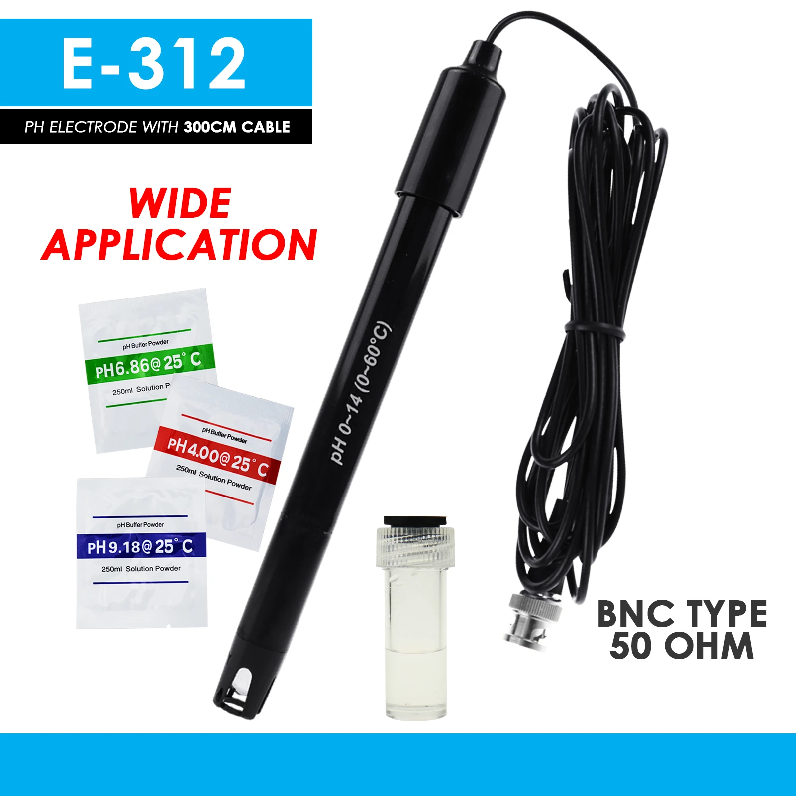 PH Electrode Sensor Probe Factory Industry Experiment Laboratory Pool Water Analyzer PH Meter Tester PH Probe BNC Connector