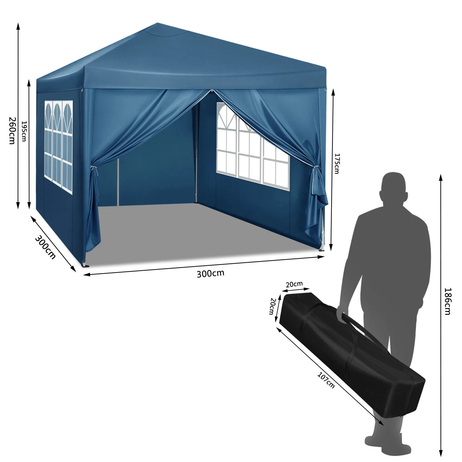 หลังคาพับได้เต็นท์สวน 3x3m กันน้ํา UV Sun Protection พร้อมกระเป๋าพกพา Sunshade Shelter Camping Pavillon Gazebo