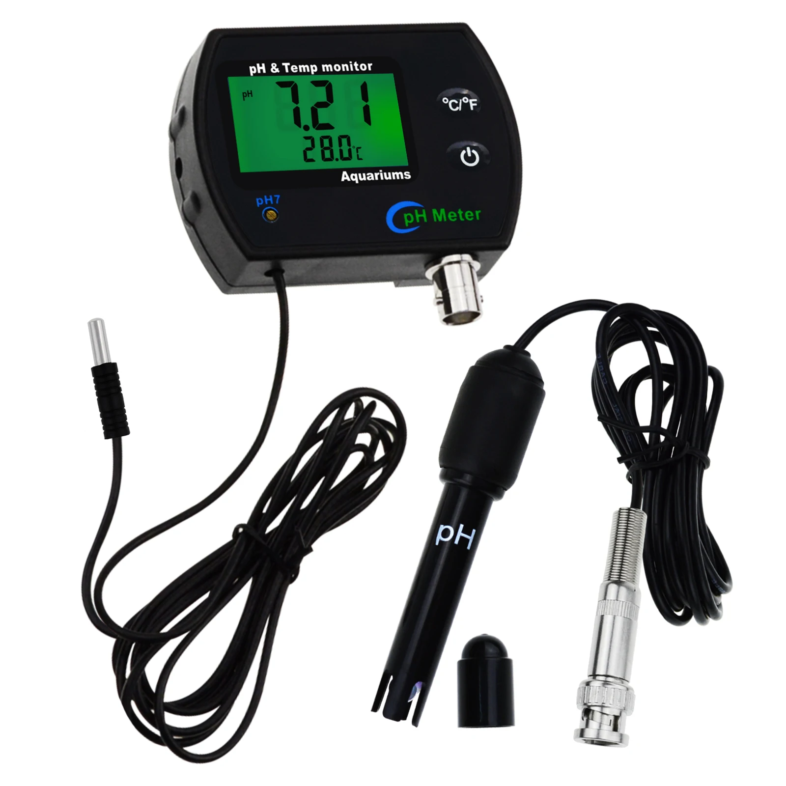 PH & Temperature 2-in-1 Continuous Monitor Meter w/ Backlight Water Quality Monitoring Kit 0.00~14.00pH degC/ degF Dual Display