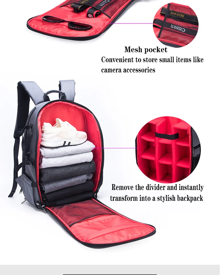 JINNUOLANGRucksack mit großem Fassungsvermögen, Kamerarucksack, wasserdichter Fotorucksack, multifunktionale Reisedrohne, Fotografie, N – Detail 8