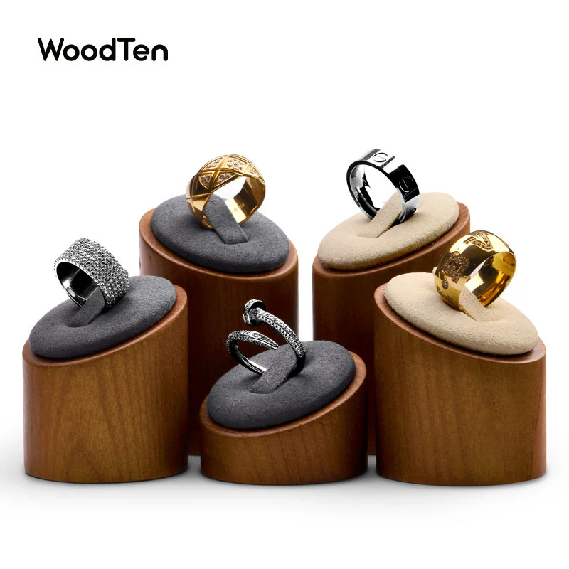 

WoodTen 3 PCS/Set Solid Wood Ring Display With Microfiber Jewelry Organizer Stand Round Ring Holder for Showcase