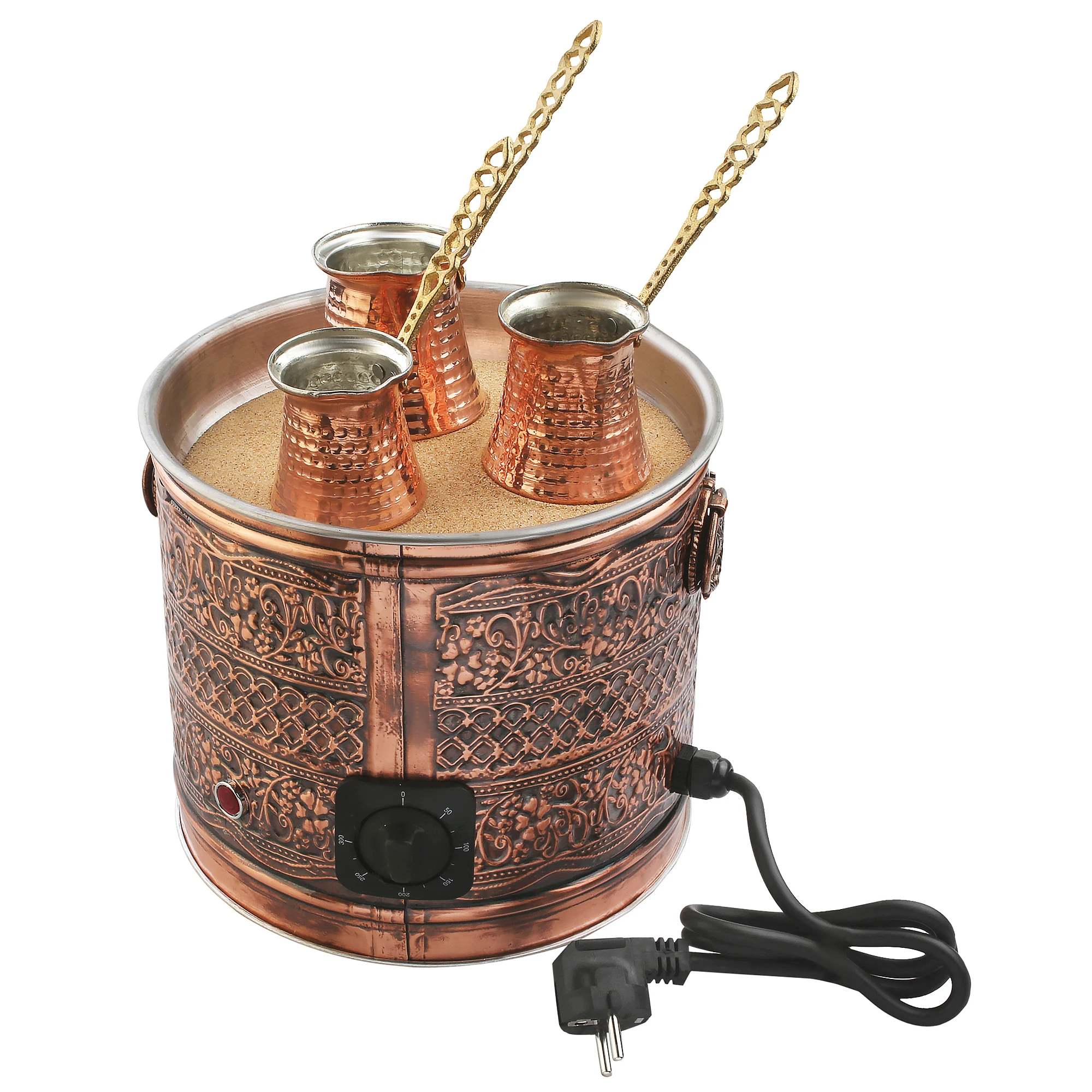 Authentic Turkish Copper Sand Coffee Maker Medium Round - Heating Machine