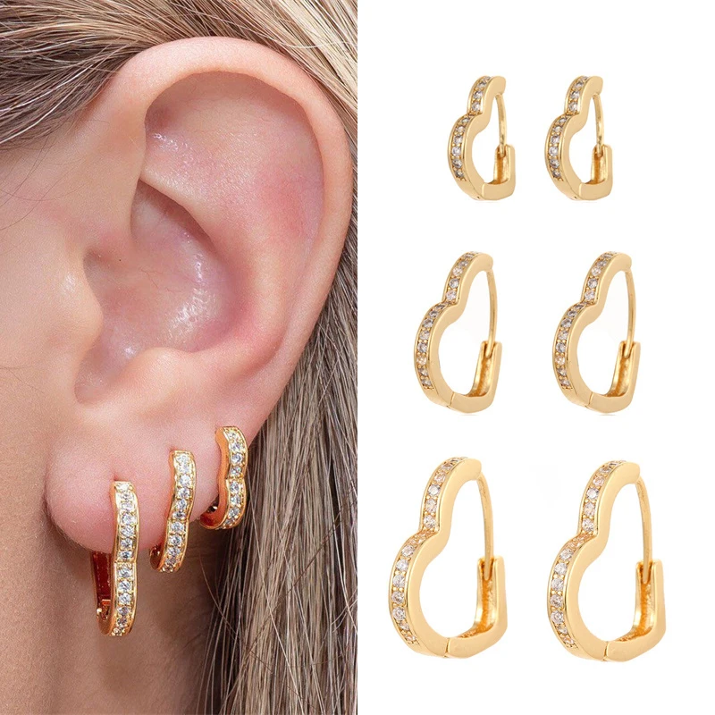 CRMYA Gold Silver Filled Several Sizes Hoop Earring CZ Zircon Heart Higgle Earrings For Women Jewelry Wholesale Aretes De Mujer