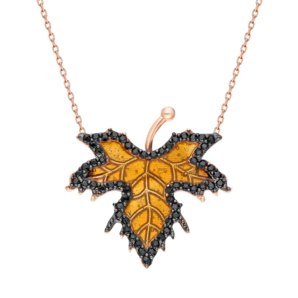 925 Sterling Silver Necklace Sycamore Leaf Woman And Girls Gift Birthday Precious Zircon Stone Pendant  Autumn Season 2020