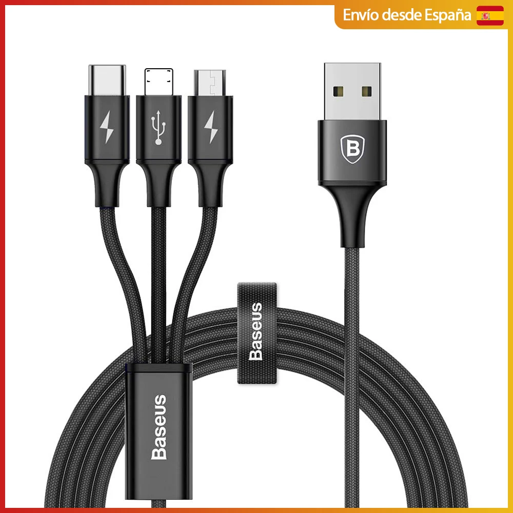 Baseus Multi cable 3 in 1, 1.2m/1.4FT, simultaneous and fast charging 5.V 3.5A, Micro USB / USB type C / Lightning - Universal