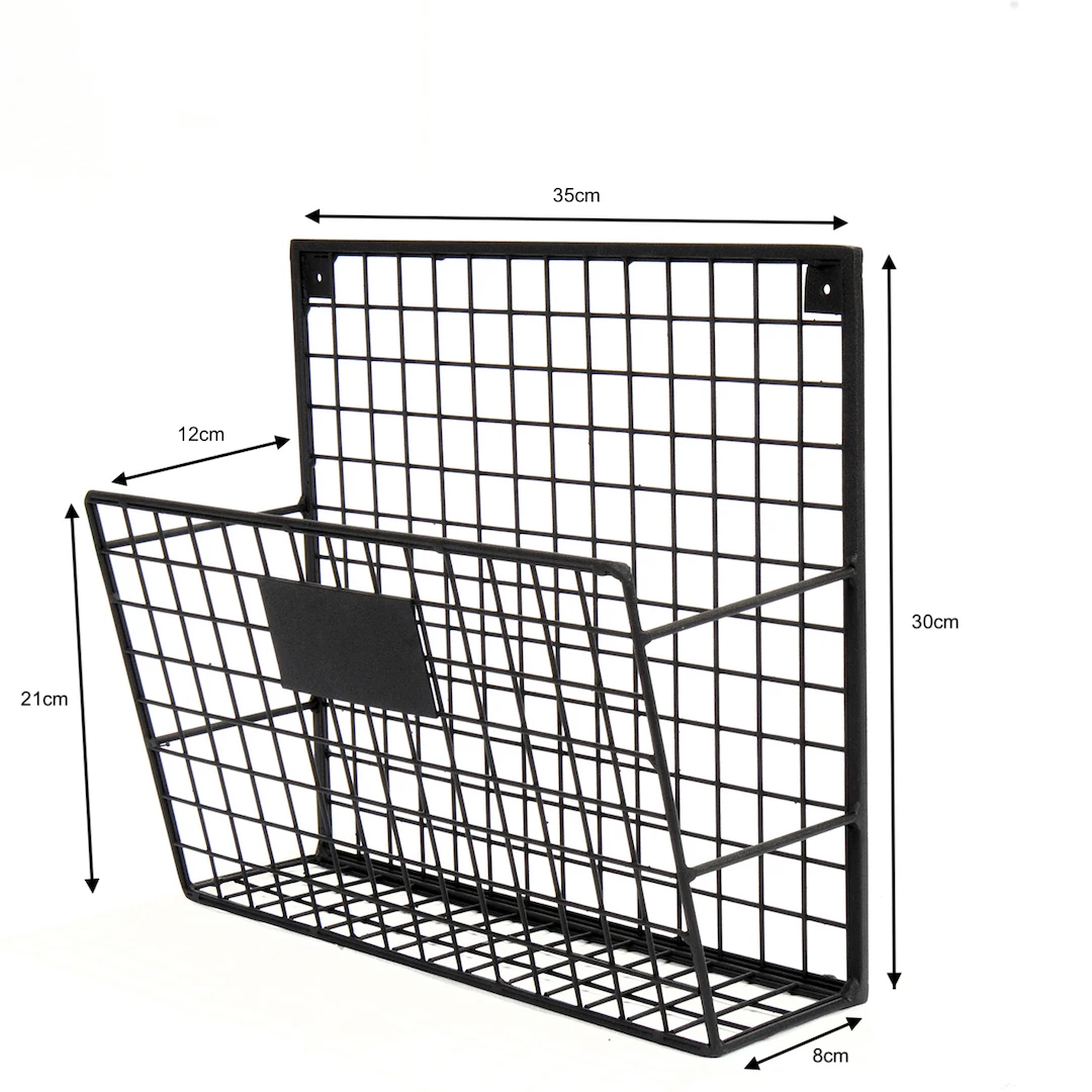 Iron Grid Wall Shelf Metal Magazine Holder, Bookshelf Single Compartment Document Rack WD233-Y1