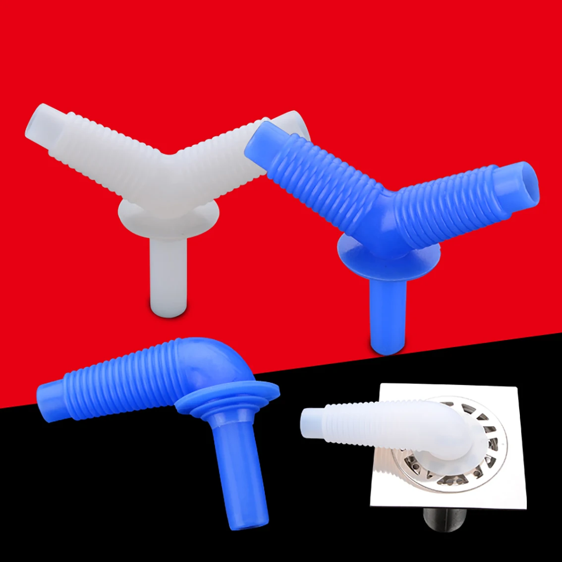 

1Pcs Plastic Silicone Water Floor Drain Tee Connector White/Blue Toilet Washing Machine Basin Dishwasher Drain Pipe Connectors