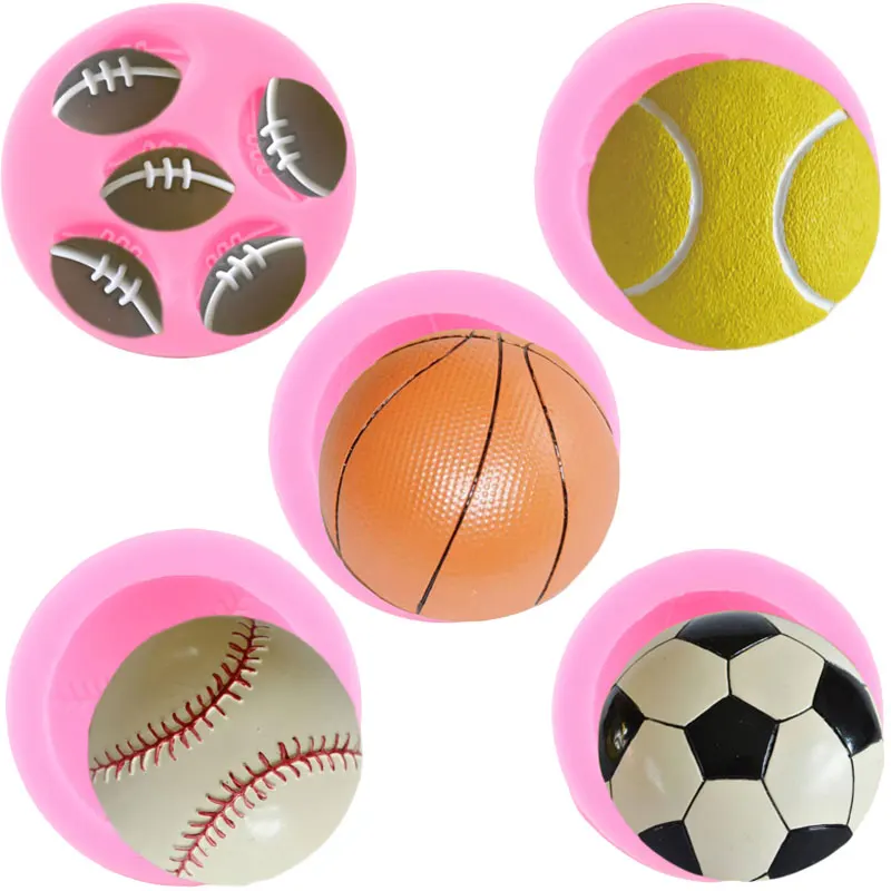 Football Baseball Basketball Rugby Tennis Sport Ball Silicone Mold  Candy Resin Chocolate Mould Fondant Cake Decorating Tools