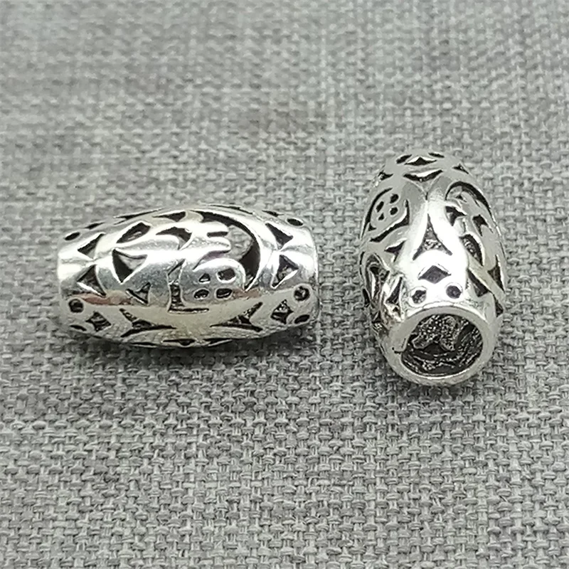 

4pcs of 925 Sterling Silver Good Fortune Barrel Beads Chinese Fu Lucky Luck