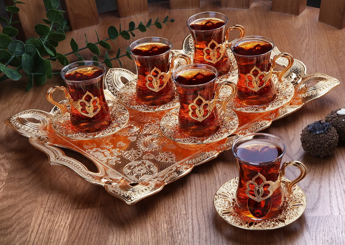 Turkish Tea Cups Set 12 Pieces - Gold