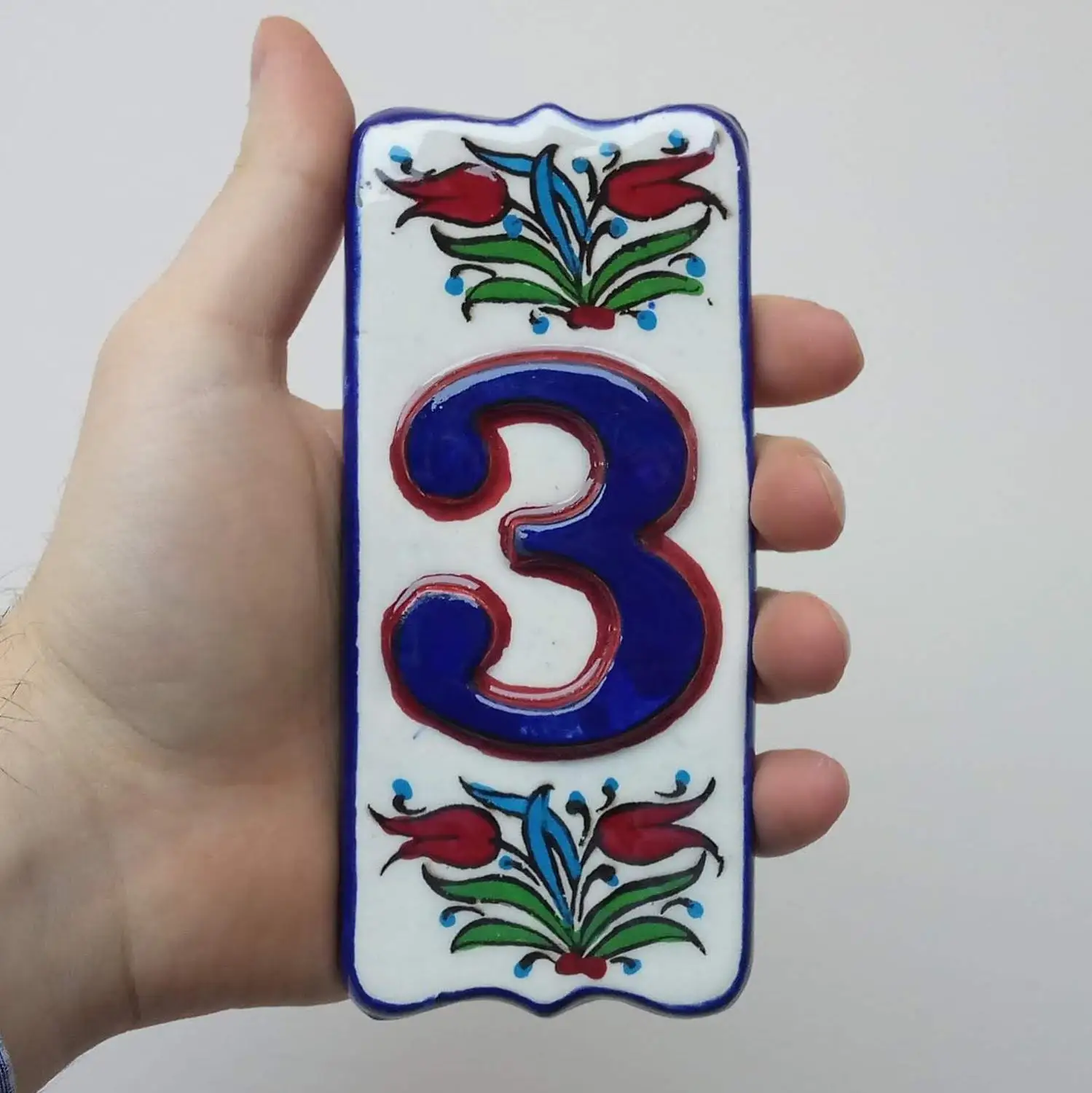 FS Handmade Turkish Ceramic Door Numbers House Address Tile Numeral Gate 0 to 9 and A to Z Letters Alphabet Hand Painted Label