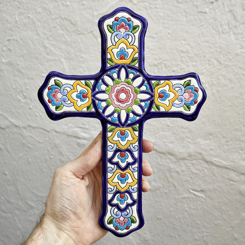 Ceramic cross 27cm (10.6 in)-enamel-hand glazed ceramic-made in Andalusia-Spain-Sevilla-CERAMICFROMSPAIN-