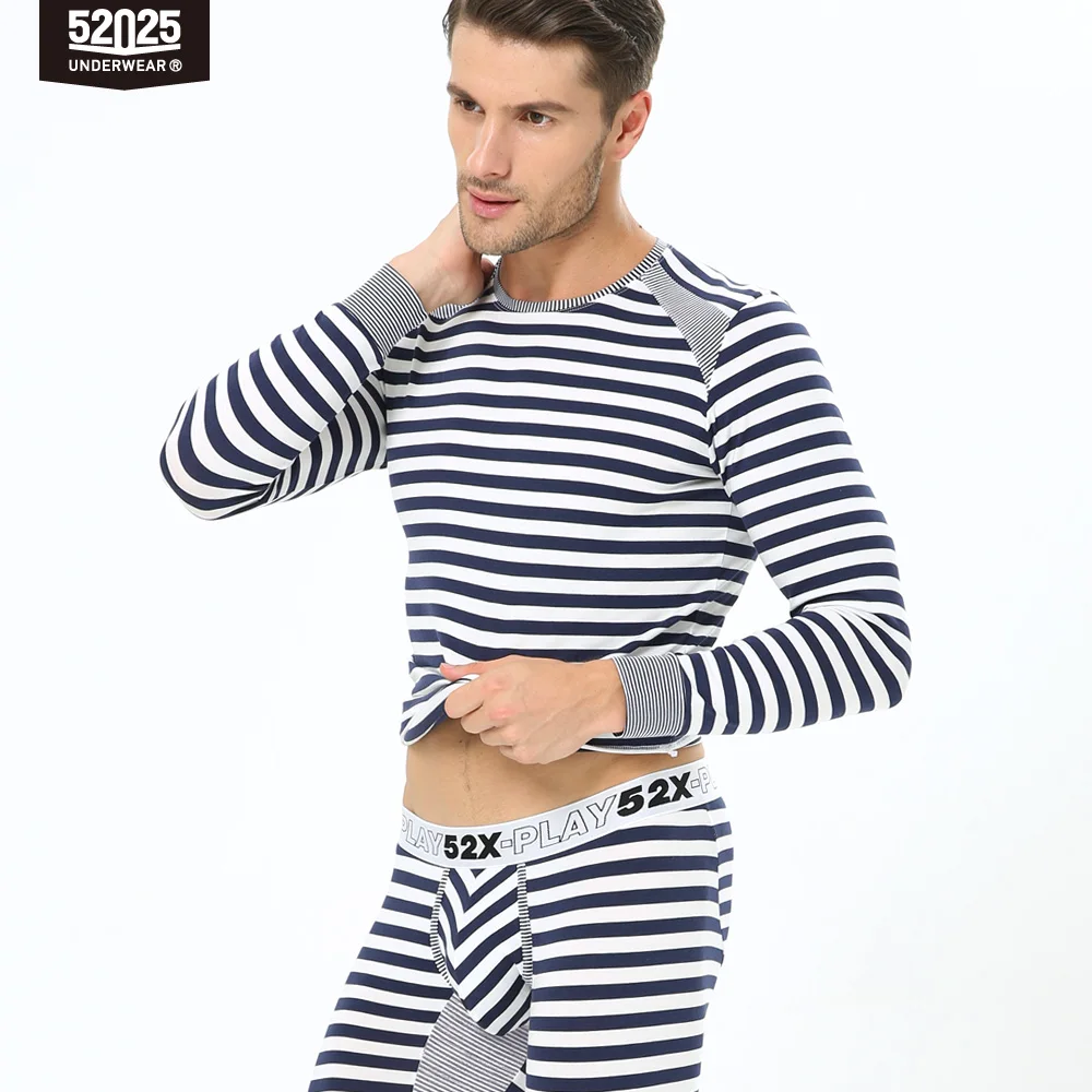 52025 Men Thermal Underwear Striped Underwear Viscose Modal Soft Light Long Johns Streamlined Fit Sport Comfortable Men Thermals