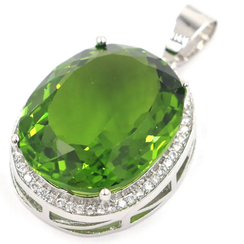 Buy 4 Get 1 Free 34x21mm Hot Selling Big Oval Delicate Fine Cut Green Peridot Cz Women Dating Silver Pendant Ring