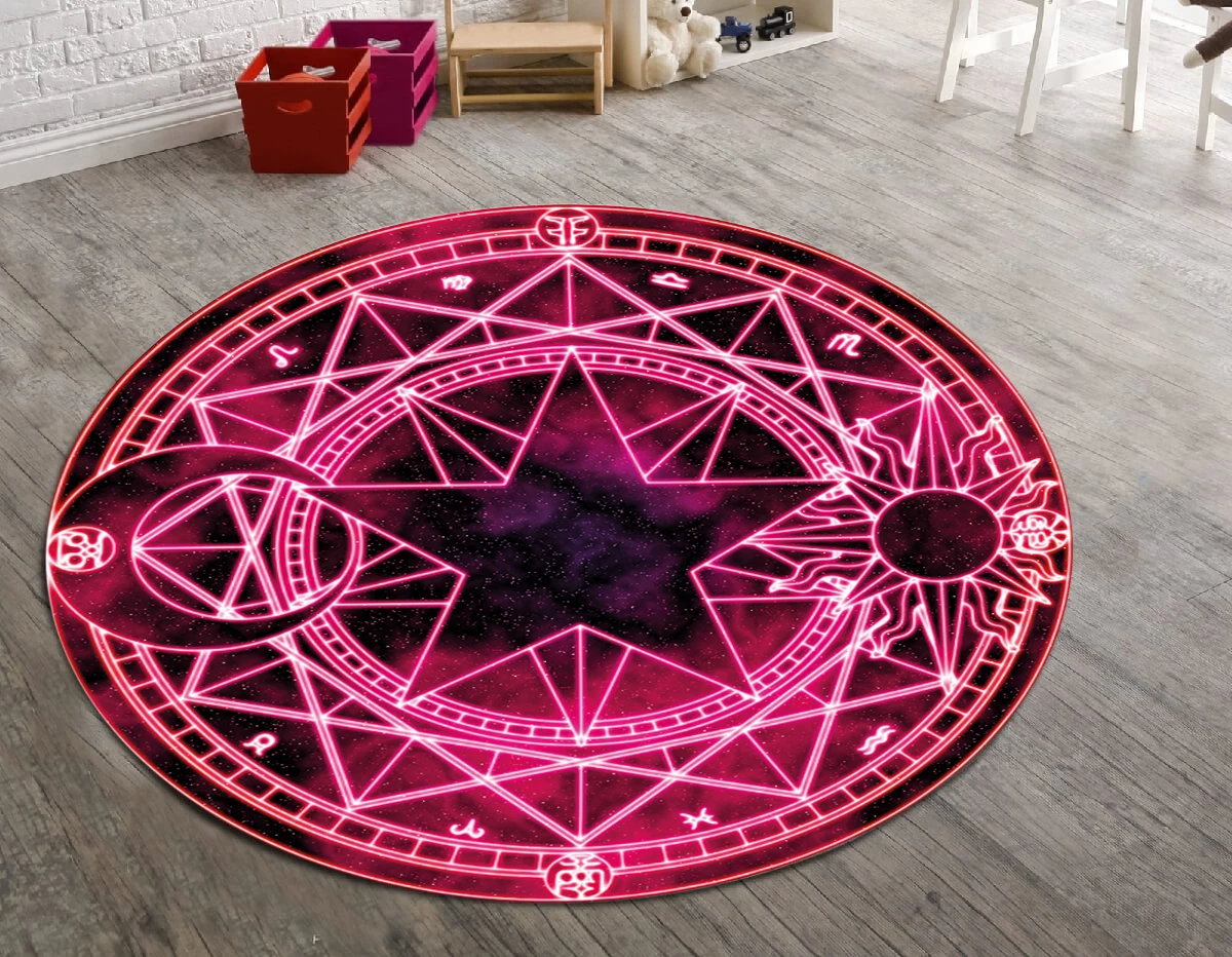 Magic Circle Rug, Living Room Rug, Sakura Rug, Round Rug,Round Carpet,Pattern Round,Popular Rug,Themed Rug,Home Decor