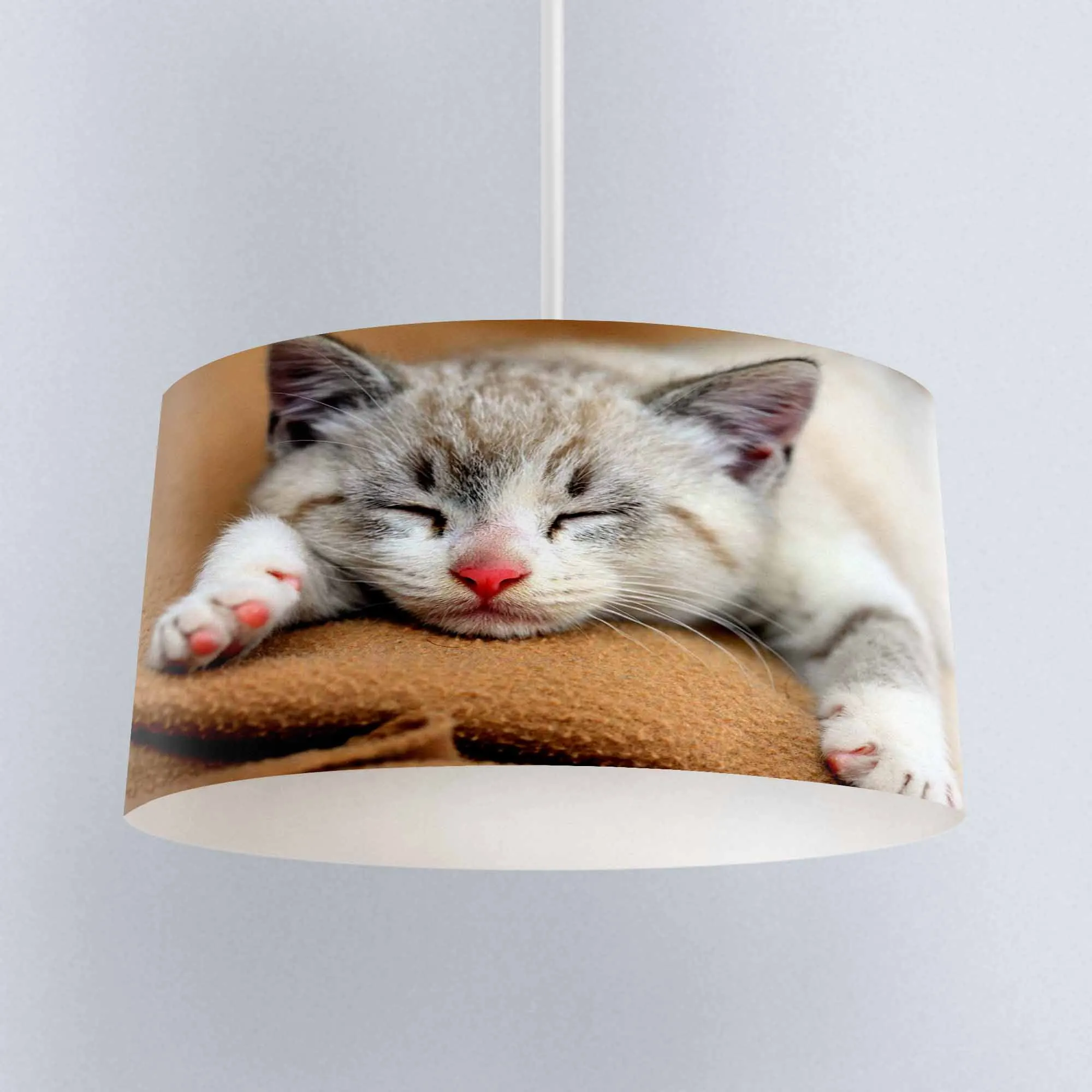 

Else Sleeping Little Gray Cute Cat Digital Printed Fabric Chandelier Lamp Drum Lampshade Floor Ceiling Pendant Light Shade