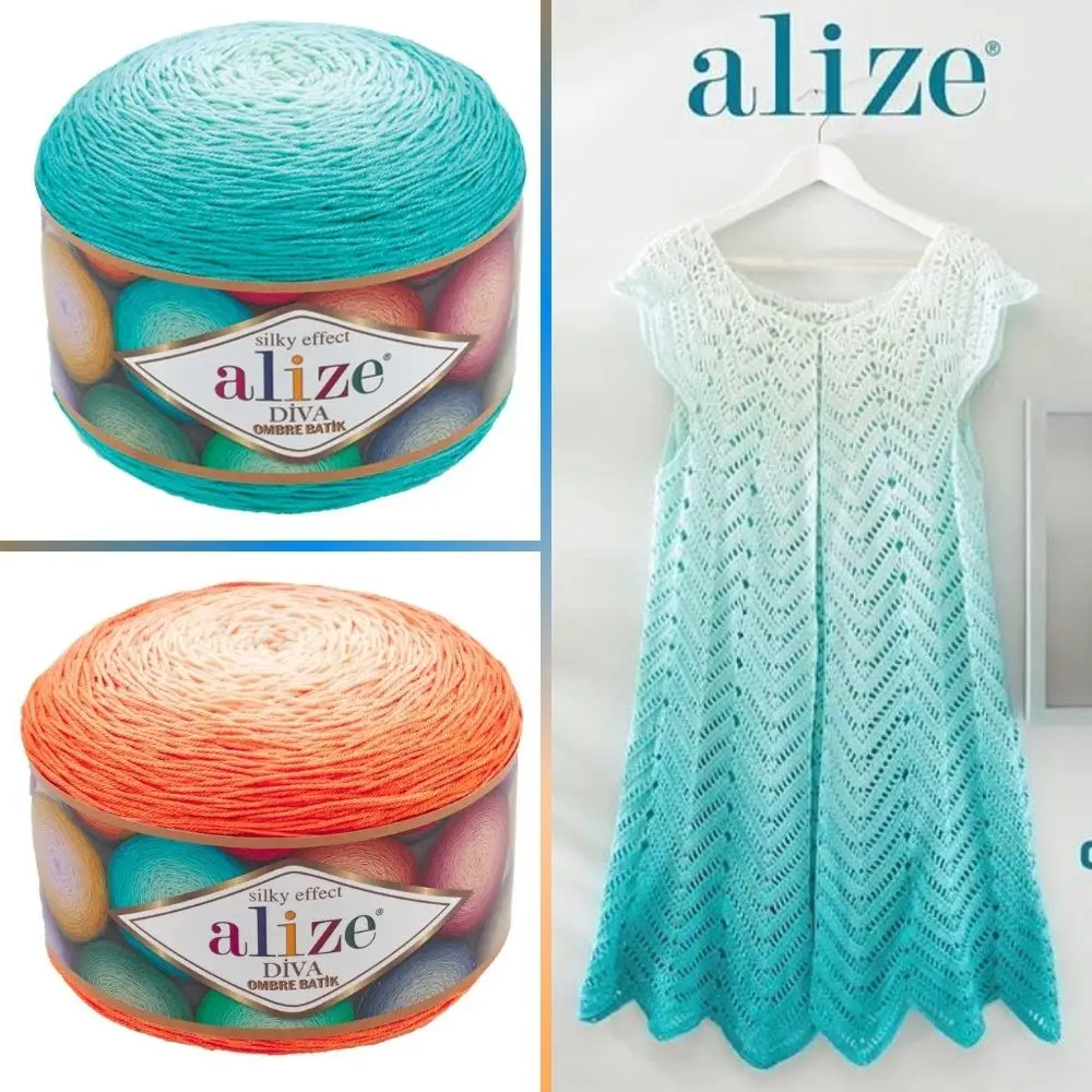 Hand Knitted Yarn 875 Meters(1x or 2x 250gr) - 11 Color-Hand Knit Cake Yarn Ball Scarf - Alize Diva Ombre Batik-Acrylic-DIY