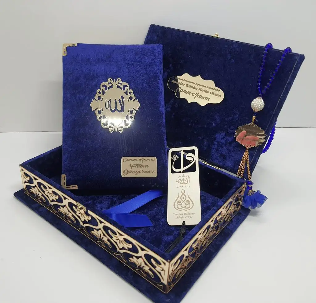 Ensemble de Projecans de Luxe en Velours de Grande Taille, Navy Blu, Nettoyage Islamique, Cadeaux Musulmans pour Mariage en Europe