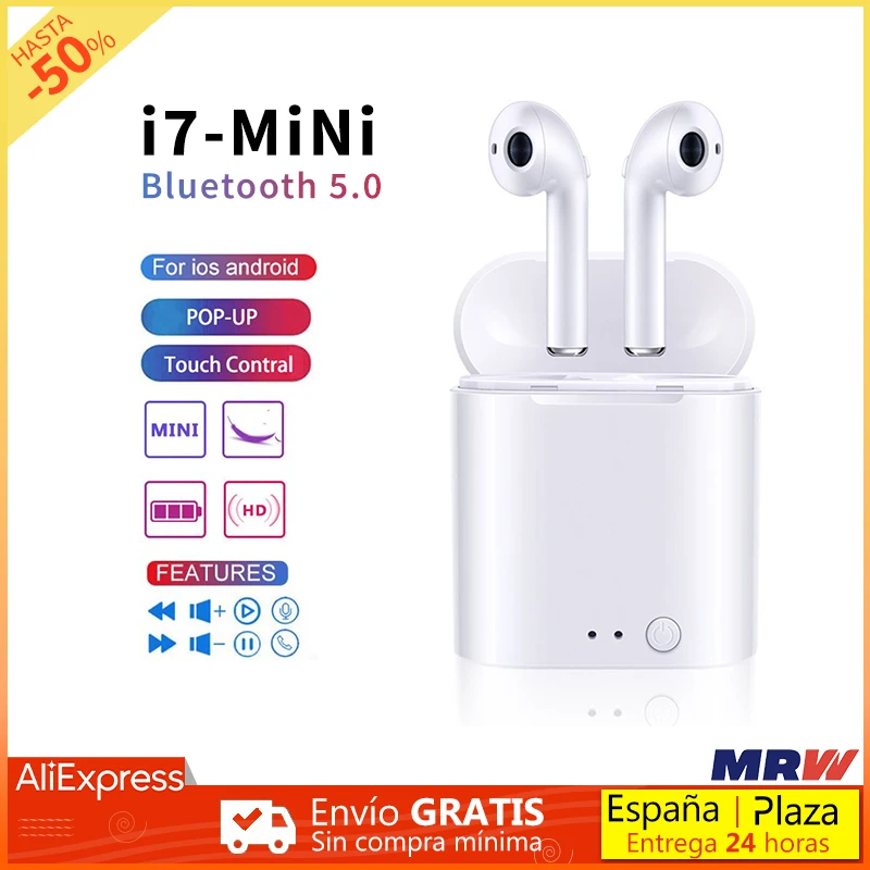 TWS i7 Mini Wireless Bluetooth 5.0 Headphones Hands-free Smart Sport Headphones with Mic Compatible for All Phones White