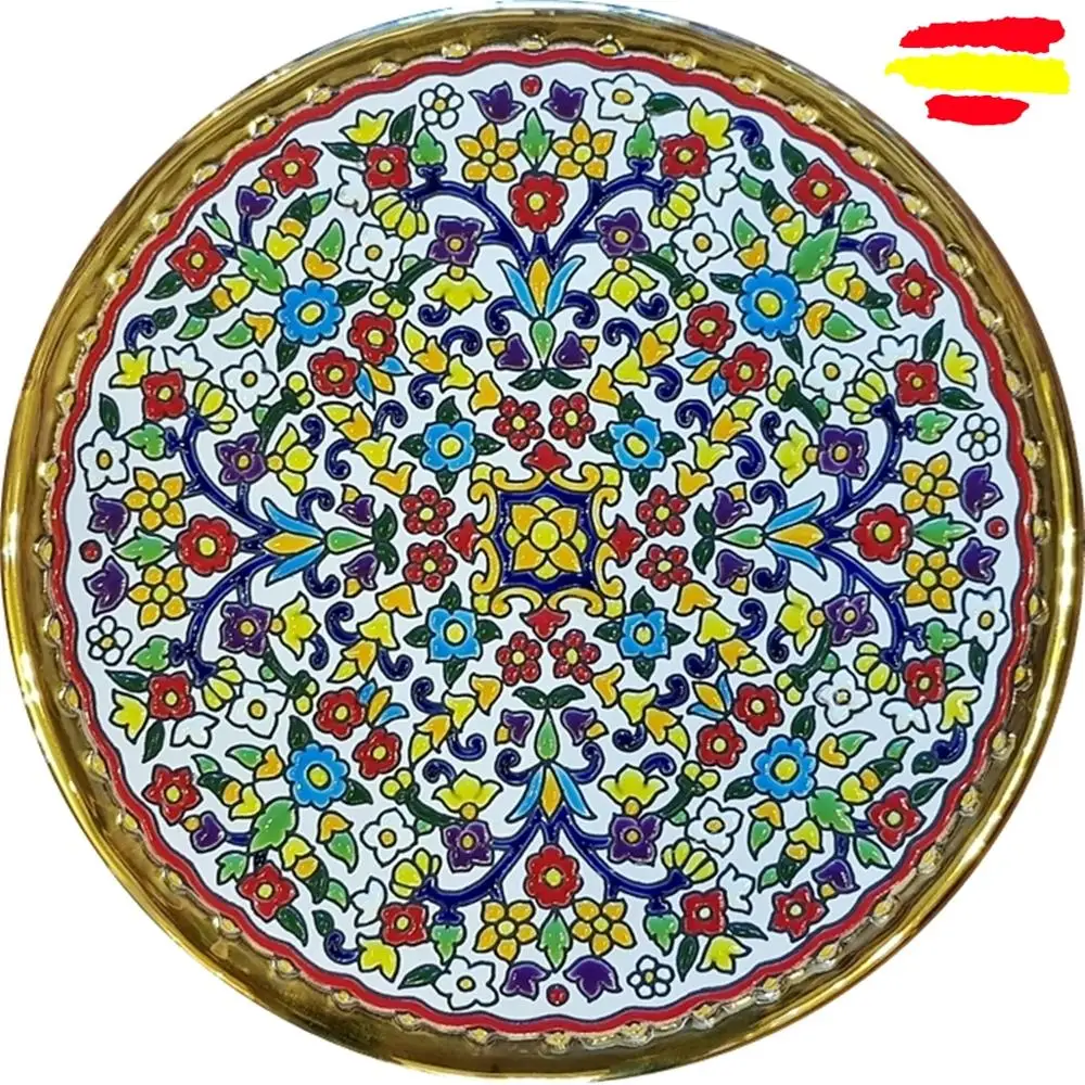 Dish Ceramics's 24 cm/9,5 inch diameter-Ceramics glazed up handmade-Done in Spain- gold 24 k-ARTECER-MIJAS-