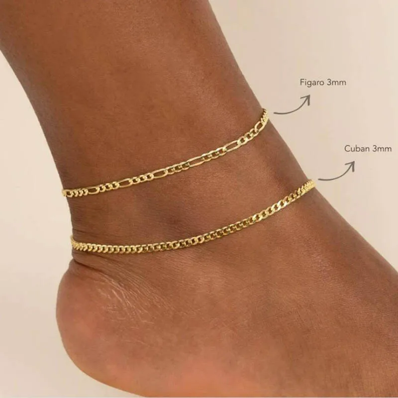 Chunky Figaro Chain Anklets For Women Punk Stainless Steel Gold Color Figaro Chain 21+10cm Anklet Chain Summer Jewelry Gift