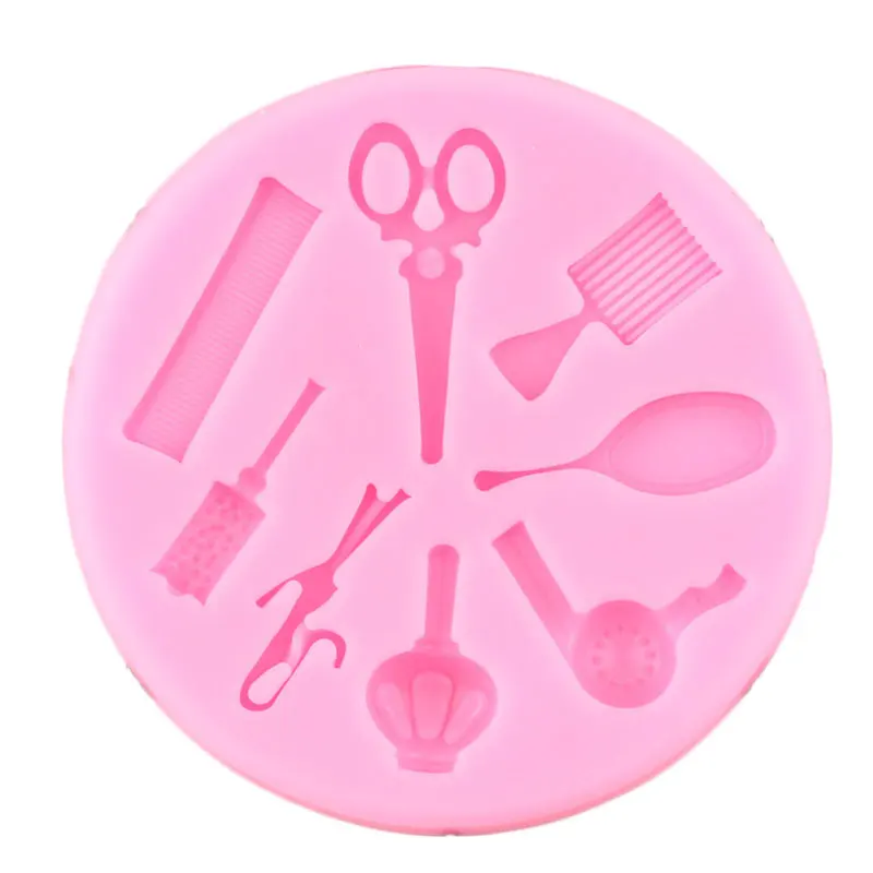 Hair Dryer Scissors Curling Iron Comb Mirror Silicone Molds DIY Party Cupcake Fondant Cake Decorating Tools Chocolate Moulds