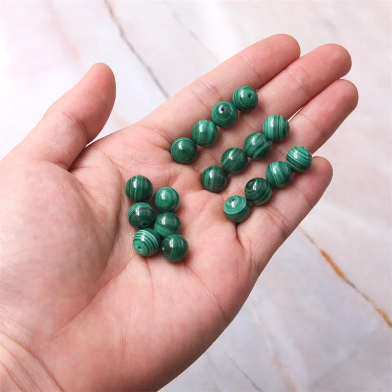 5pcs Malachite Half Drilled Beads Round Semi Hole 6/8/10mm Genuine Natural Stone For Jewelry Making Earrings DIY Craft Pendant