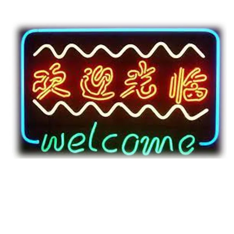 

Neon Night Sign for Welcome Chinese Hotel Display Neon Lights Room decoration glass Lamp advertise Letrero Neon enseigne lumine