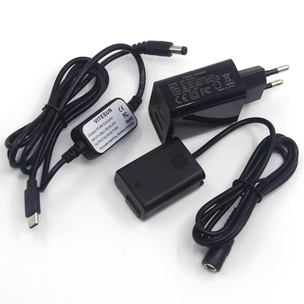 PD Charger+USB Type-C Charger Cable+NP-FW50 Dummy Battery for Sony A7S2 A7S A7 II A7R A7RII a7m2 A6000 A6300 A6500 A7000 ZV-E10